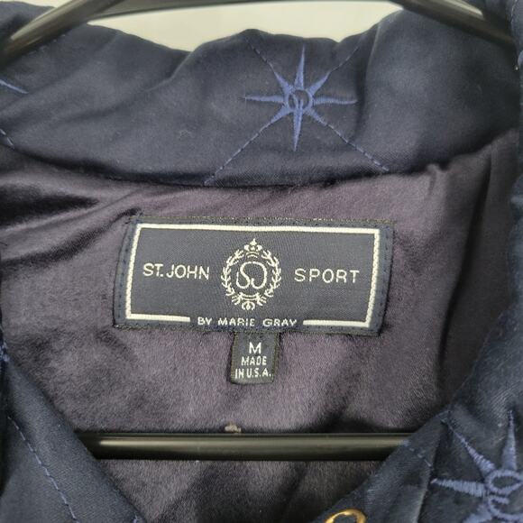 St John Sport Navy Blue Embriodered Button Down Bomber Jacket M - Picture 5 of 7